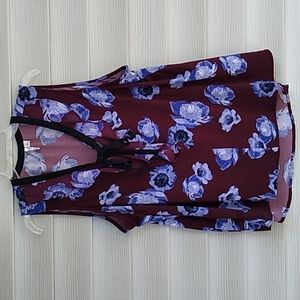ELLE Cranberry Top with Light Blue Flowers, trim with Black Bow